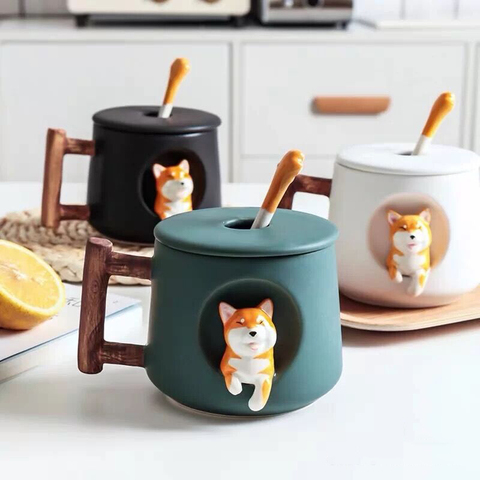 Kawaii Cute Shiba Inu Ceramic Mug Set,personalized Nordic Mugs Coffe Cups Ceramic Travel with Lid and Spoon,christmas Gift Ideas ► Photo 1/6
