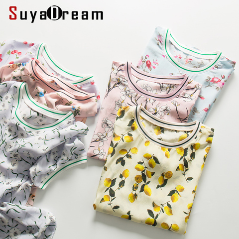 Women Silk Shirt 100%Silk Crepe Floral Printed T shirt Short Sleeved Silk Top 2022 New Summer Print Shirt ► Photo 1/6