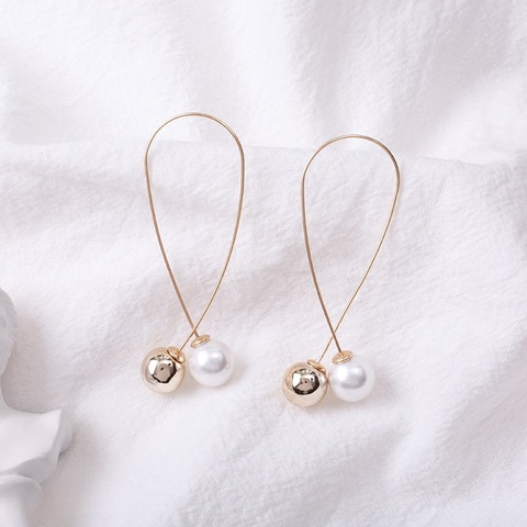 2022 New Cross Imitation Pearl Earrings Long Simple Fashion Earrings Women Wedding Jewelry Boucles D'oreilles Pour Les Femmes ► Photo 1/6