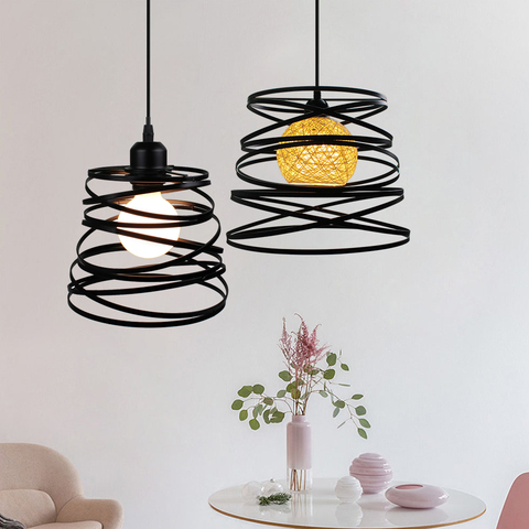 Modern Pendant Lights Industrial Vintage Ribbon Spiral Swirl Pendant Light Shade Metal Wire Cage Loft Style Pendant Lamp Fixture ► Photo 1/6