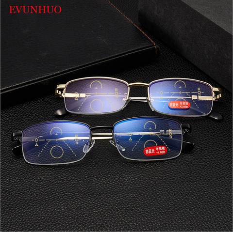 EVUNHUO Titanium Progressive Multifocal Glasses Men Memory Aolly Blue Light Reading Glasses Half Frame Prescription Eyeglasses ► Photo 1/6