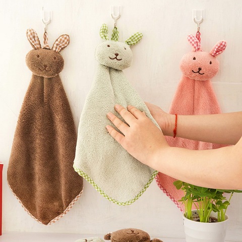 1pc Cute Velvet Hand Towels Absorbent, Hanging Hand Towels In Bathroom