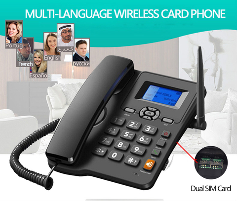 7 Languages Cordless Phone GSM SIM Card 2G 3G 4G Wireless Fixed Phone Desktop Telephone for Office Home Hotel Arabic ► Photo 1/6