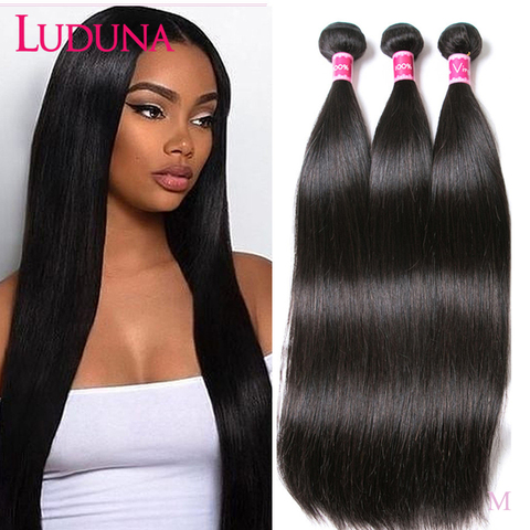 Luduna Straight Hair Bundles Brazilian Hair Bundles Remy Human Hair Extensions 1/3/4 Bundle Deals Weave Double Weft Weave ► Photo 1/6
