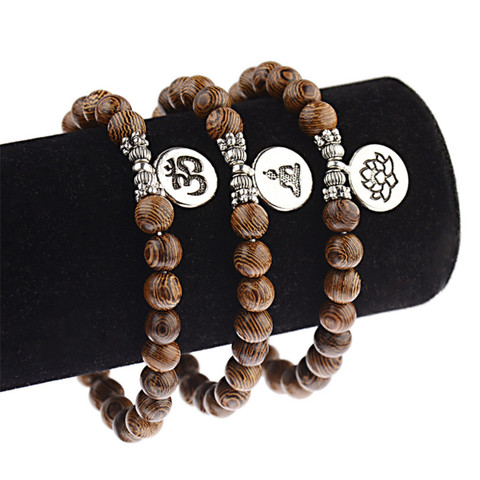 Unisex Women Men Bracelet Natural Sandalwood Buddhist Buddha Wood Prayer 108 Beads Lotus OM Bracelets Rosary pulseras Jewelry ► Photo 1/6