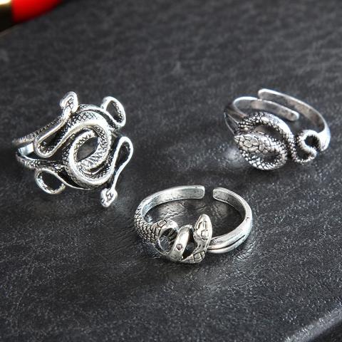 Gothic Retro Snake Ring for Men Women Exaggerated Antique Siver Color Opening Adjustable Rings Rock Exaggerated Jewelry ► Photo 1/6