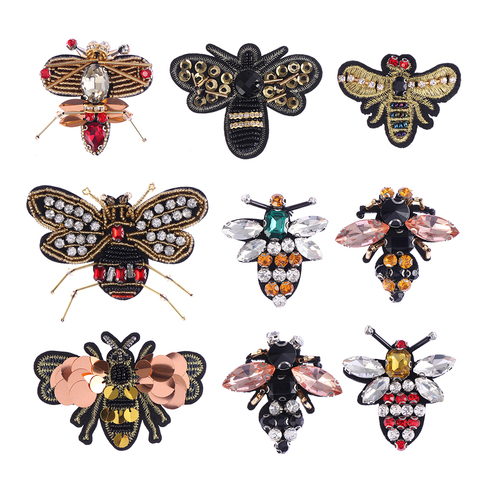 3D Handmade Rhinestone Bee Beaded Patches Sew On Sequin Patch For Clothing Beading Applique Cute Patch Beaded Apparel Sewing ► Photo 1/6