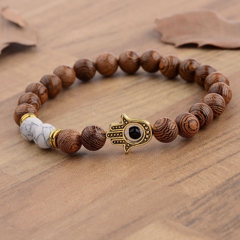 8mm Natural Wood Beads Bracelet Hommes Bileklik Bijoux Men Prayer Meditation Hand Shape Balance Bracelet For Women Yoga Jewelry ► Photo 1/6