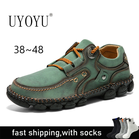 UYOYU Big Size Men Genuine Leather Shoes Slip On Black Shoes Real Leather Loafers Mens Moccasins Shoes Italian Designer Shoes ► Photo 1/6