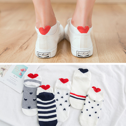 5Pairs New Arrivl Women Cotton Socks Pink Cute Cat Ankle Socks Short Women Socks Casual Animal Ear Red Heart Gril Socks 35-40 ► Photo 1/6