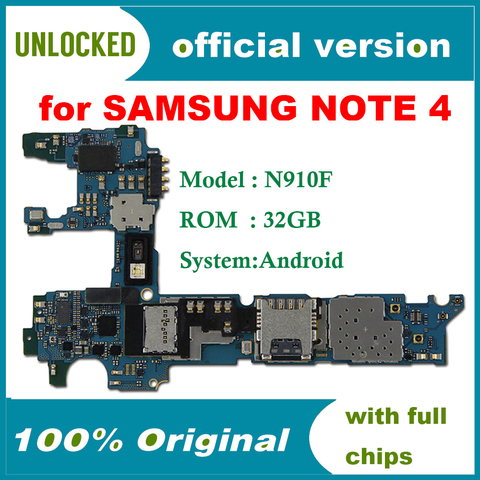32gb Original Unlocked for Samsung Galaxy Note 4 motherboard N910F Motherboard, Europe Version for Note 4 N910F Mainboard ► Photo 1/2