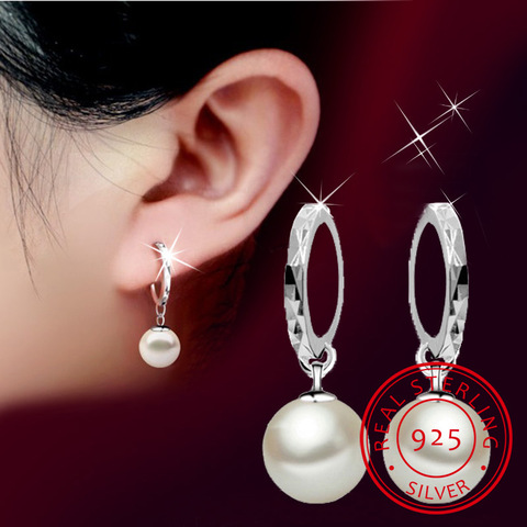 Classic Fashion 925-sterling-silver Earrings pendientes Pearl Drop Earrings For Women brincos de prata S-E27 ► Photo 1/1
