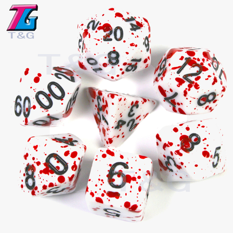 Withe Dice Red Ink 7Pcs/Set Polyhedral TRPG Games for DnD Opaque D4-D20 Multi Sides Dice for Board Game ► Photo 1/6