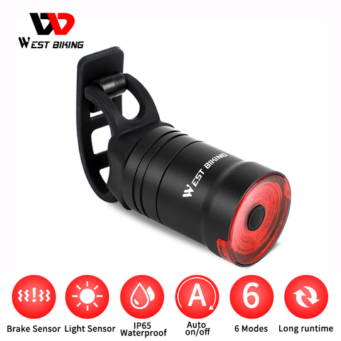 WEST BIKING Smart Bicycle Light Auto Brake Sensing Bike Rear Light Waterproof USB Charging LED Taillight Cycling Accessories ► Photo 1/6