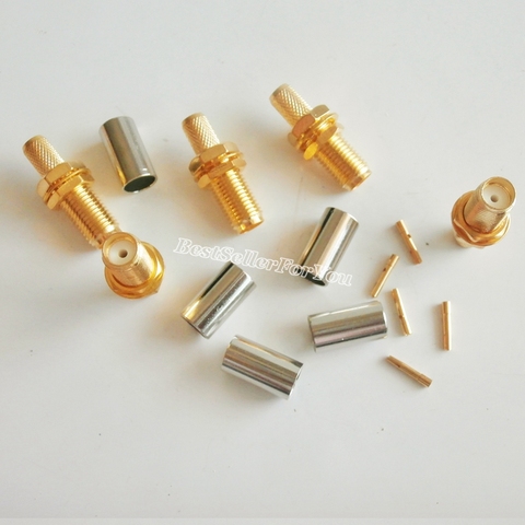 10Pcs SMA Connector Female Jack Bulkhead Crimp For RG58 LMR195 RG142 Cable Goldplated PTFE ► Photo 1/5