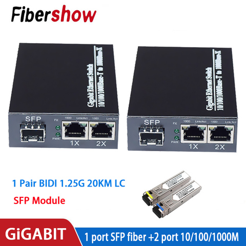 Gigabit media converter 1 port sfp to 2 rj45 gigabit optical fiber GPOn/Epon OLT ethernet for ip camera 10/100/1000M ► Photo 1/6