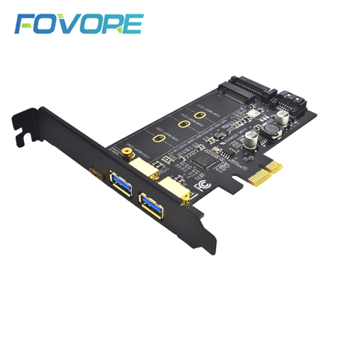 2x USB 3.0 & Type-c M.2 PCI-e Adapter M2 SSD SATA B Key to PCIe 3.0 Controller Converter Riser Card for 2280 2260 2242 2230 NGFF ► Photo 1/6