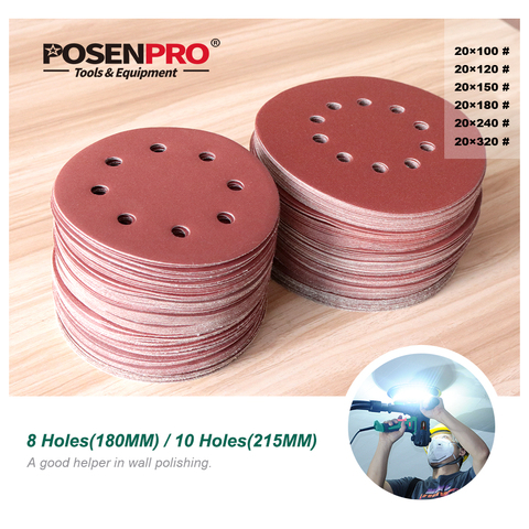 LANNERET 180mm/215mm Sanding Disc Sandpaper Assorted holes 100/120/150/180/240/320 Grit  For Electric Dry Wall Sander Polisher ► Photo 1/5