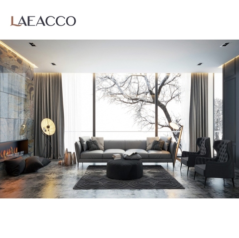 Laeacco 3D Living Room French Window Winter Scenic Photography Background Photographic Backdrop For Photo Studio Photocall ► Photo 1/6