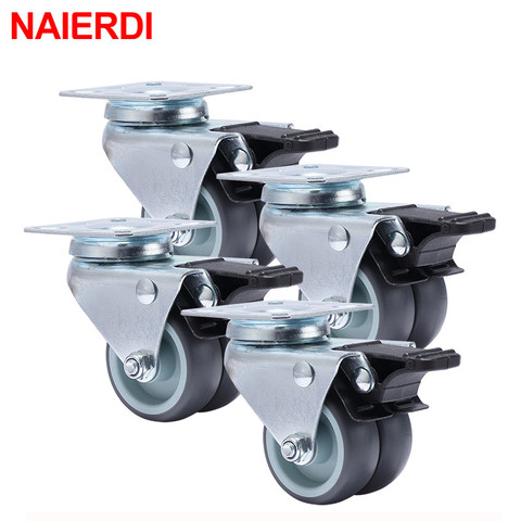 NAIERDI 4PCS Casters Wheels 2 inch Heavy Duty Swivel Soft Rubber Roller with Brake for Platform Trolley Furniture Wheels ► Photo 1/6