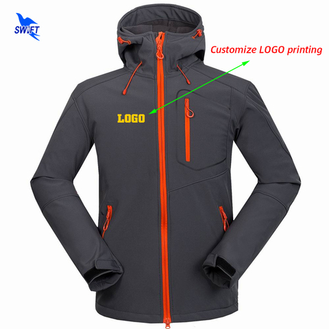 Customize LOGO Warm Fleece Hooded Softshell Jacket Men Windproof Mountain Climbing Hiking Clothing Waterproof Fishing Ski Coat ► Photo 1/6