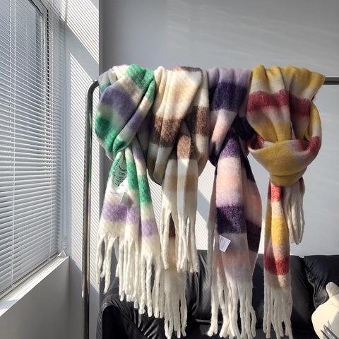 2022 Winter Color Matching Thickened Scarf Shawl Female Korean Style Versatile Four Color Gradient Tie Dye Scarf ► Photo 1/6