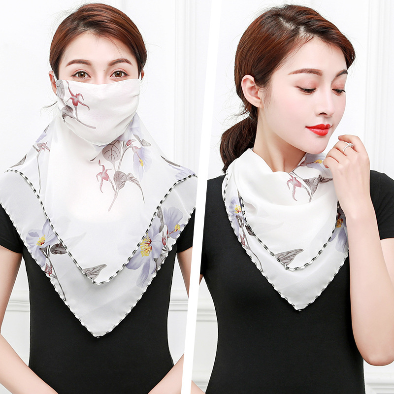 Womens Face Scarves Chiffon Sun Protection Neck Cover Printed Lady Mouth Scarf 