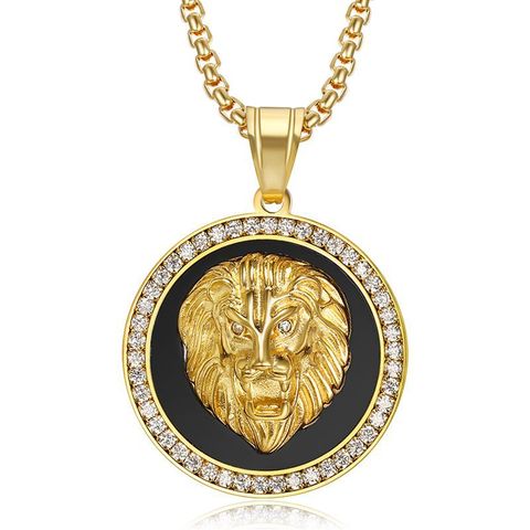 Gold silver color Charm Iced Out Bling Lion Head Pendants Necklaces Stainless Steel Chain Rock Jewelry Gift For Men hip hop ► Photo 1/5