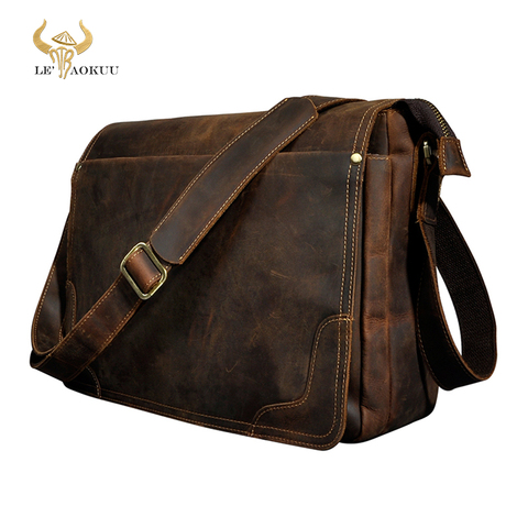 Crazy Horse Leather Men Fashion Casual Laptop Weekend One Shoulder Bag Design Messenger Crossbody Bag School Book Bag 2088 ► Photo 1/6