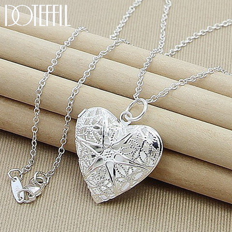 DOTEFFIL 925 Sterling Silver Heart Photo Frame Pendant Necklace 18 inch Chain For Woman Fashion Wedding Party Charm Jewelry ► Photo 1/6