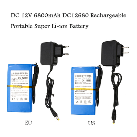 High Quality Super Rechargeable Portable Lithium-ion Battery Pack DC 12V 6800mAh DC12680 With US Plug/EU plug ► Photo 1/6