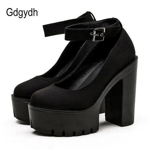 Gdgydh Spring Autumn Womens Chunky Block High Heel Platform Shoes Ankle Strap Buckle Pumps Gothic Punk Shoes For Model Nightclub ► Photo 1/6