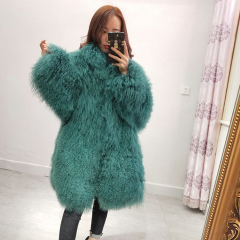 2022Women real mongolian sheep fur coat with collar beach wool jacket female can be customized size and color outerwear ► Photo 1/6