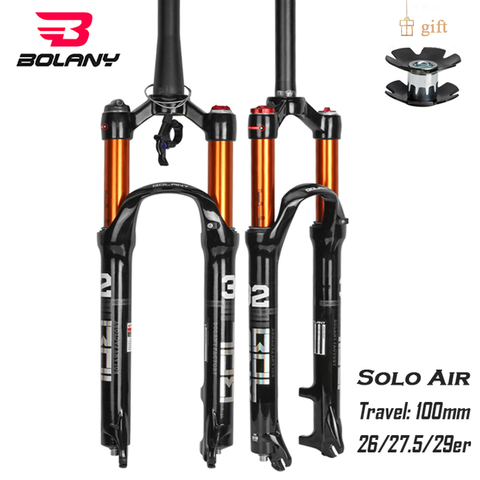 BOLANY MTB Bike Fork Solo Air Bicycle Front Suspension 26/27.5/29inch Straight/Tapered Tube Lockout Magnesium Alloy QuickRelease ► Photo 1/6