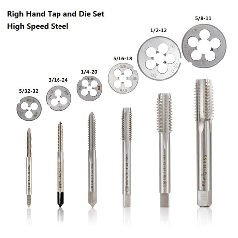 2 Pcs Faucet And Die Set Screw Thread Tap Drill Hss Right Hand Plug Tap Die Bsw 5 / 32-32 3 / 16-24 5-16-18 1 / 4-20 1 / 2-12 5 ► Photo 1/5