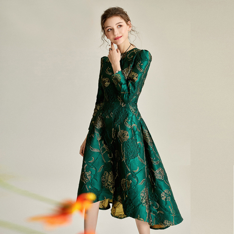 Vestidos Women Fashion Long Sleeve Autumn Winter Dress Party Floral Elegant Jacquard Lady Celebrity-inspired swallow tail Dress ► Photo 1/6