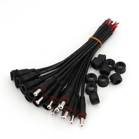 10Pairs Waterproof Black 5.5 x 2.1mm DC Power 22AWG Male and Female 20cm Cable Connector ► Photo 1/6