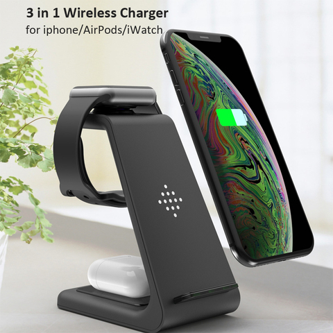 3 in 1 Wireless Charger 10W Fast Charging for iPhone 11 pro/XR/Xs Max/8 Plus for Apple Watch 5 4 3 2 for Airpods with EU Charger ► Photo 1/6
