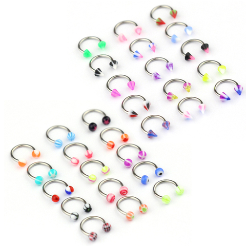 10/20pc Acrylic Nose Septum Ring Eyebrow Rings Lip Helix Ear Cartilage Piercing Circular Barbell Horseshoe Stud Body Jewelry 16G ► Photo 1/6
