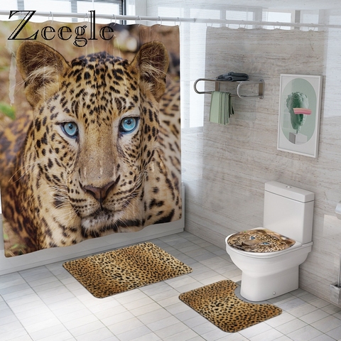 Vivid Tiger Printed Bath Mat and Shower Curtain Set Bathroom Rugs Toilet Lid Cover Bathroom Carpet Waterproof Shower Curtain ► Photo 1/6