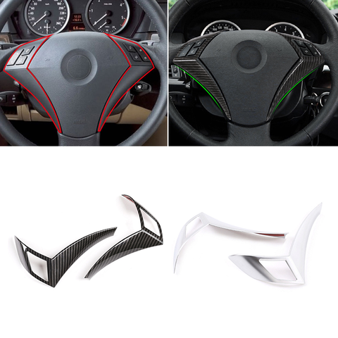 For BMW 5 Series E60 E61 2003 2004 2005 2006 - 2010 Carbon Texture Car Steering Wheel Panel Switch Button Frame Protective Cover ► Photo 1/1
