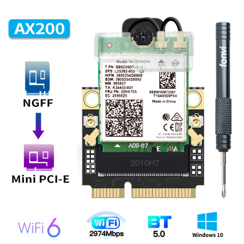 2974Mbps Mini PCI-E Wi-Fi 6 Adapter Wireless Bluetooth 5.1 Intel AX200 Wifi Card AX200NGW 802.11ax/ac 160Mhz 2.4G/5G Windows10 ► Photo 1/6