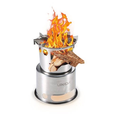 Lixada Portable Folding Wood Stove Outdoor Lightweight Stainless Steel Picnic Camping Cooking Wood Camping Stove ► Photo 1/6