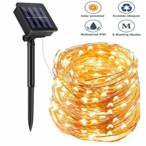 10//20M LED Solar Outdoor String Rope Light Copper Wire Xmas Party Garden Decor