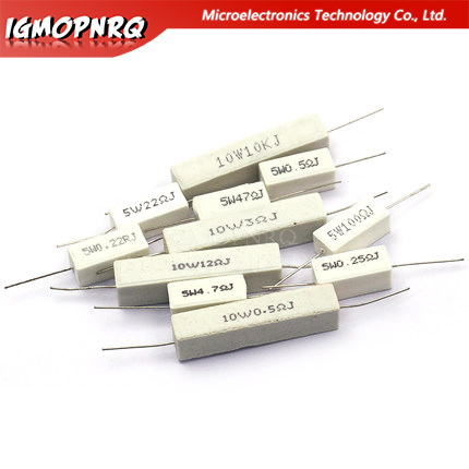 10pcs 5W 10W BPR56 Cement resistance 0.1 ~ 10k ohm 0.33R 1R 10R 100R 0.22 0.33 1 10 100 1K 10K ohm Cement resistor igmopnrq ► Photo 1/2