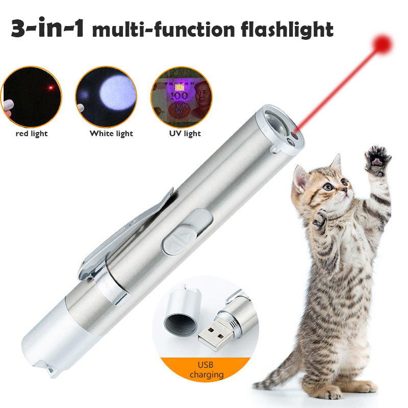 Mini Multifunction USB Recharge Ultraviolet LED Laser UV Torch Flashlight Lamp 