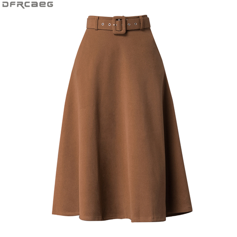 Elegant High Waist Long Skirts For Women Autumn Winter Woolen Velvet Skirt With Belt Loose Plus Size Maxi Ladies Skirt Khaki Red ► Photo 1/6