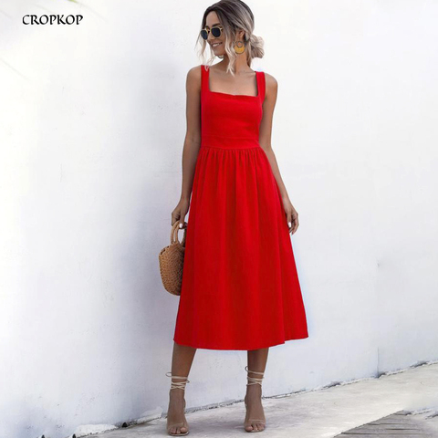 Women Long Dress Summer Sexy Backless Casual White Black Ruched Slip Midi Sundresses 2022 Ladies Pleated Spaghetti Strap Clothes ► Photo 1/6