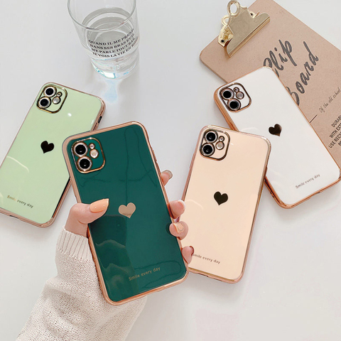 Electroplated love heart Phone Case For iPhone 12Pro 12 11 Pro Max XR XS X XS Max 7 8 Plus Shockproof Protective Back Cover capa ► Photo 1/6