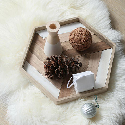 Nordic Dessert Plate Wooden Serving Tray Afternoon Tea Time Coffee Cake Plates Hexagonal Round Desserts Food Organizer Platter ► Photo 1/6